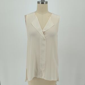 Trouve Silk V Neck Blouse White XS Business casual preppy classic office basic